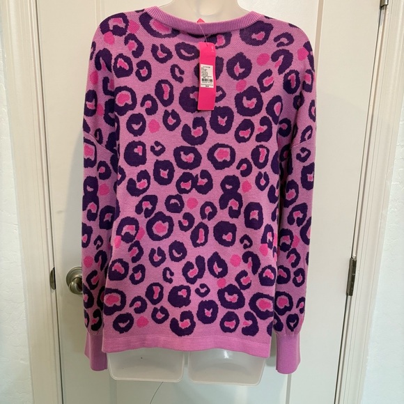 Lilly Pulitzer Jasmina Leopard Print Purple and Pink V-Neck Sweater - Picture 6 of 9